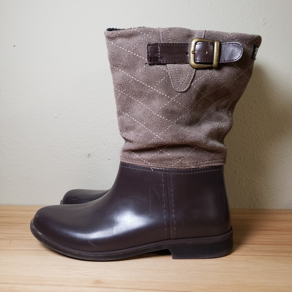 Storm By Cougar Women's 8 Seville Quilted Waterproof Rainboot Brown Mid Height
